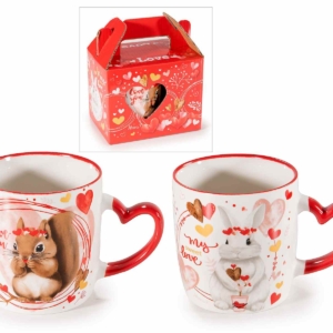 Cadeau Saint-Valentin – Tasse en porcelaine décor romantique animalier